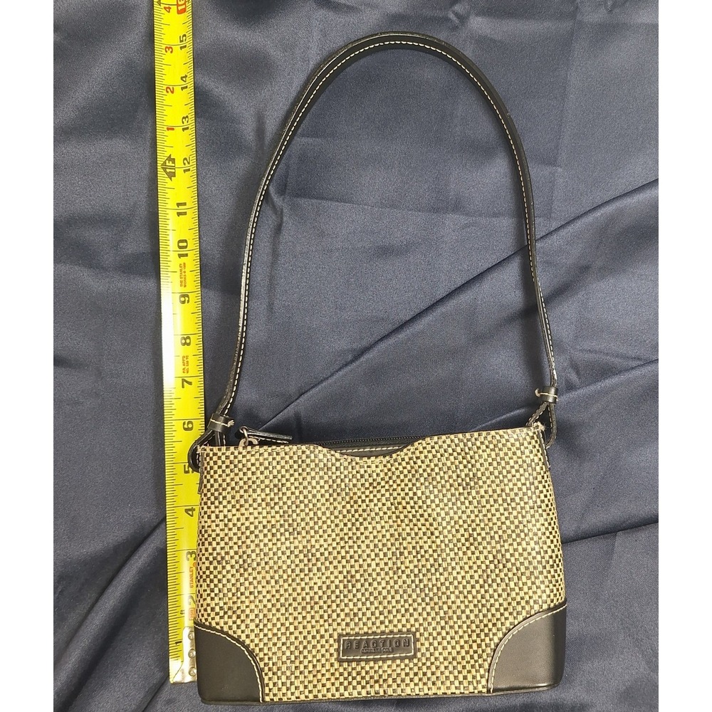 REACTION Kenneth Cole Purse Handbag Black & Tan Straw 7.5 x 6.5" Mini Small EUC - Picture 8 of 10